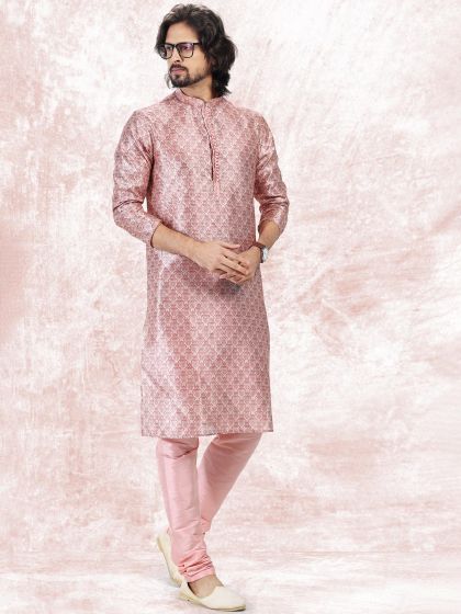 Pink Printed Banarasi Silk Kurta Pyjama
