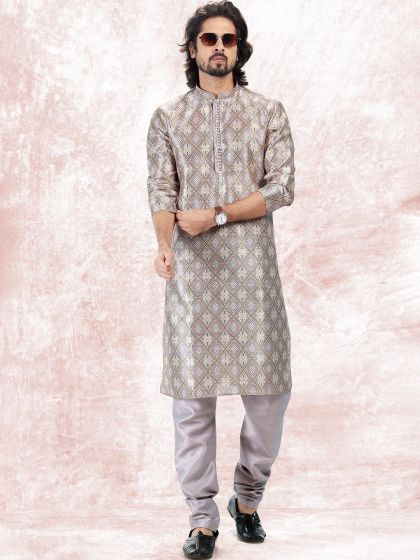 Silver Party Wear Kurta Pajama In Silk