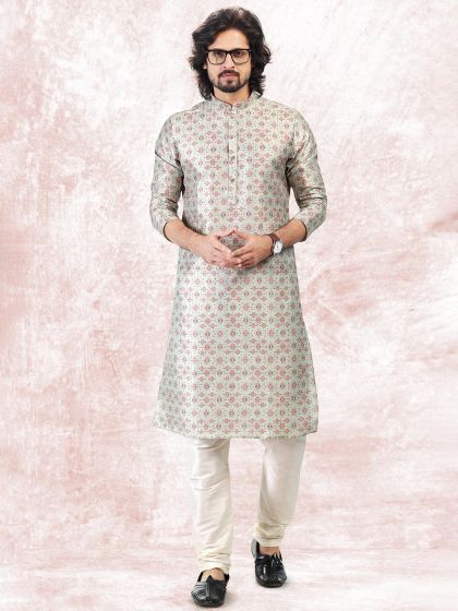 Green Printed Banarasi Silk Kurta Pyjama