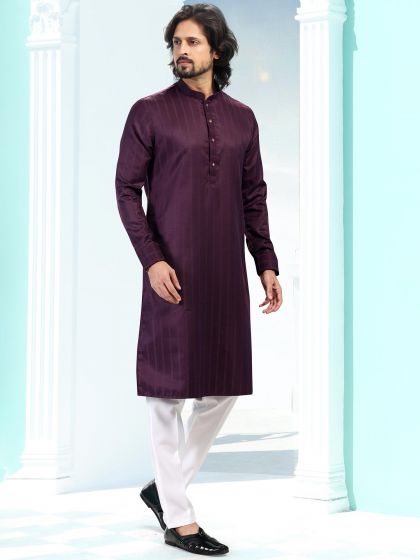 Purple Mens Readymade Kurta Pajama