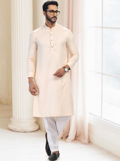 Cream Silk Kurta Pajama For Men