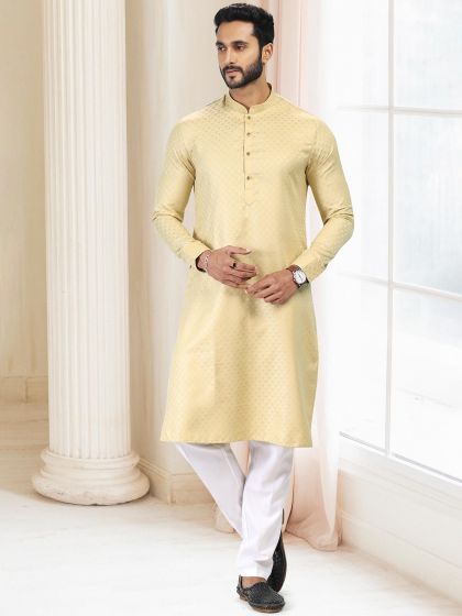 Readymade Cream Silk Kurta Pyjama