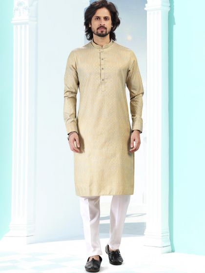 Grey Printed Kurta Pajama In Silk