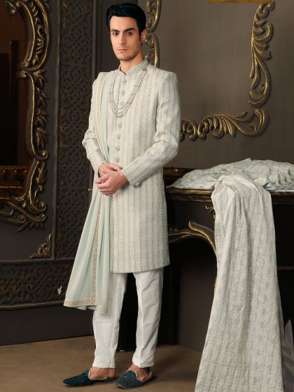 Peach Layered Indo Western With Embroidery