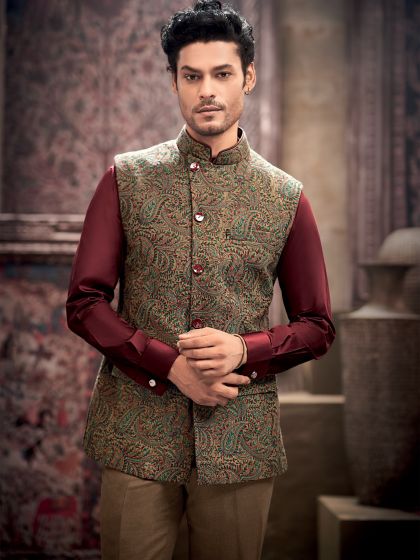 Biege Traditional Style Mens Nehru Jacket