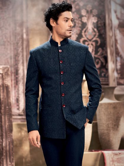 Blue Groom Jodhpuri Suit With Embroidery