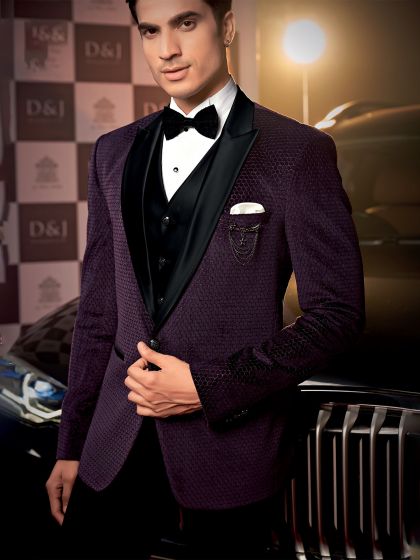 Purple Designer Mens Tuxedo Set In Velvet