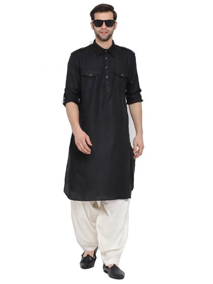 Black Party Wear Kurta With Pathani Salwar