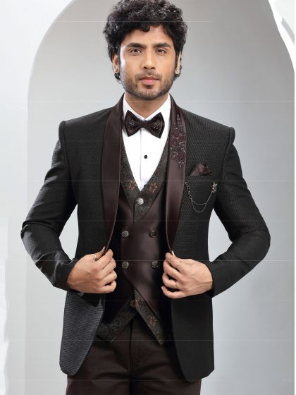 Deep Brown Italian Jute Textured Mens Tuxedo