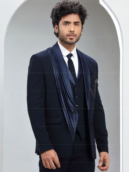 Dark Blue Italian Mens Three Piece Suit