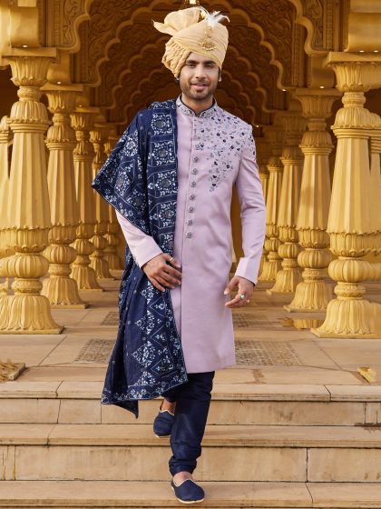 Purple Shoulder Embroidered Sherwani For Mens