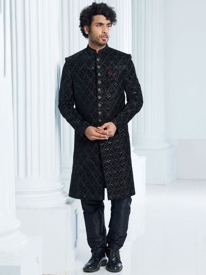 Black Velvet Fabric Indowestern for mens