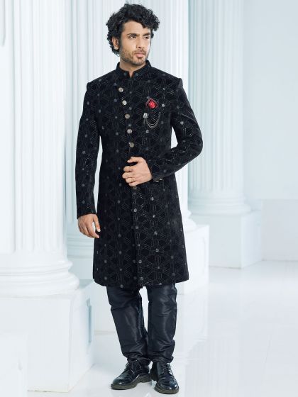 Black Mens Indowestern In Angrakha Style