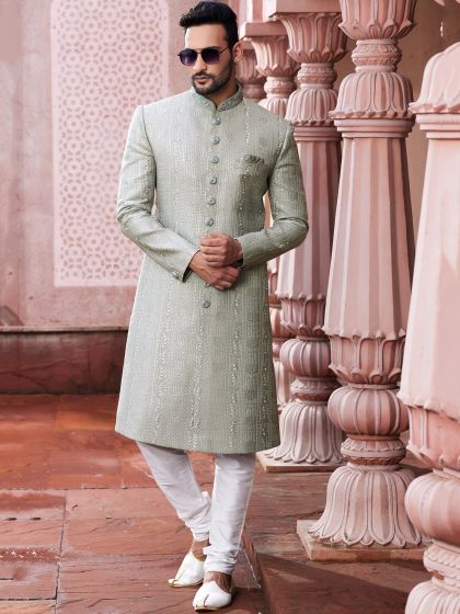 Grey Sequin Augmented Indowestern For Mens