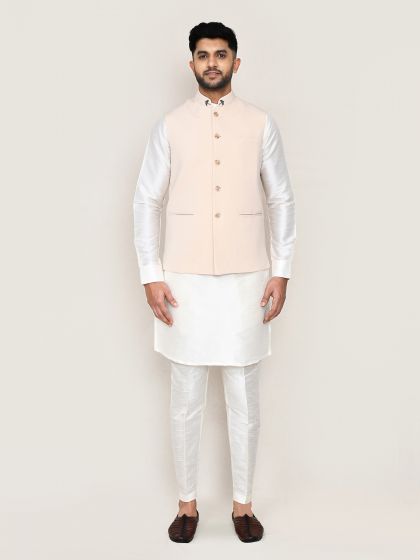 Light Peach Art Silk Men's Wear Nehru Jacket