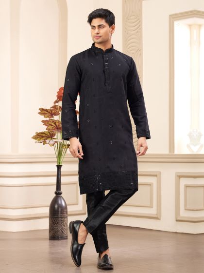 Black Readymade Casual Kurta Pyjama Set