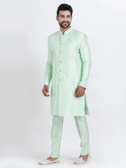 Mint Green Dhupion Silk Festive Indo Western Set