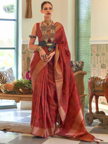 Kalki Koechlin Red Party Wear Organza Saree