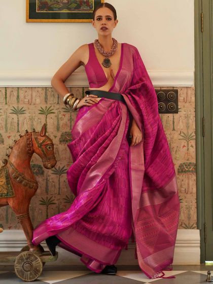 Kalki Koechlin Pink Saree With Zari Border