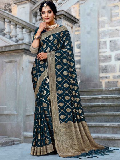 Blue Festive Saree With Zari Weaves