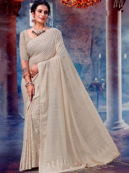 Grey Festive Saree With Embroidery Work