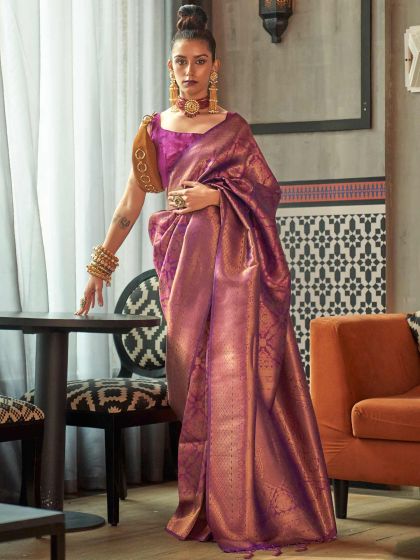 Purple Party Wear Saree With Zari Weaves