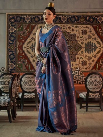 Blue Zari Weaved Party Wear Saree