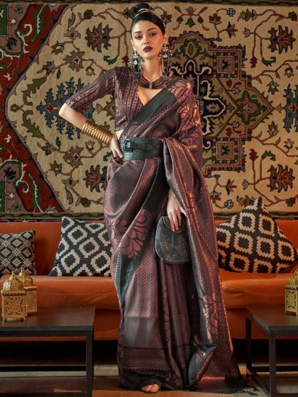 Black Party Wear Saree With Zari Weaves