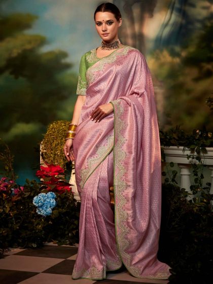 Pink Embroidered Border Silk Saree