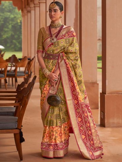 Green Silk Festive Saree With Prints
