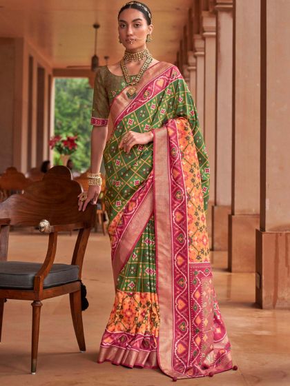 Green Printed Festive Saree In Silk