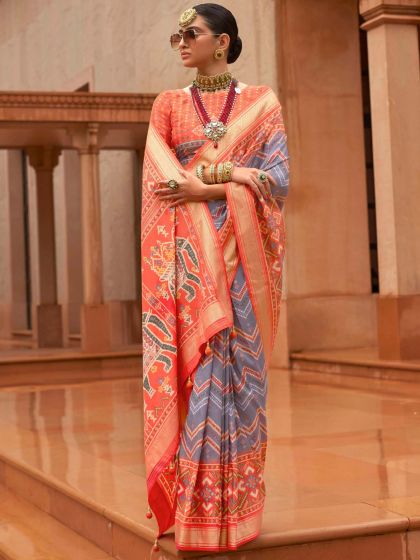 Grey Party Wear Patola Silk Saree