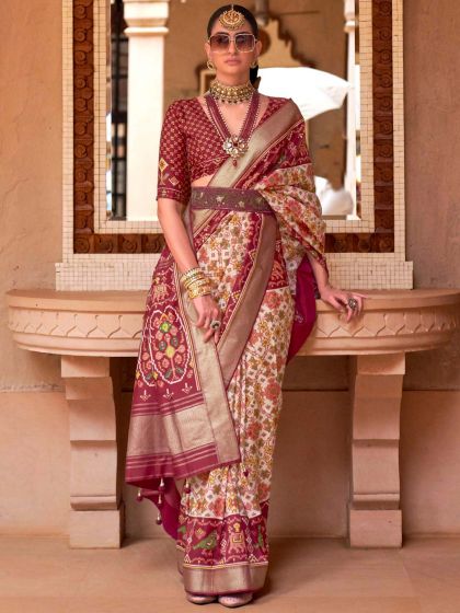 Off White Festive Printed Saree