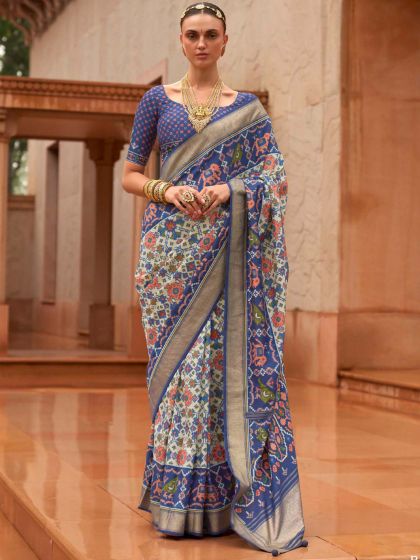 White Patola Printed Saree In Silk
