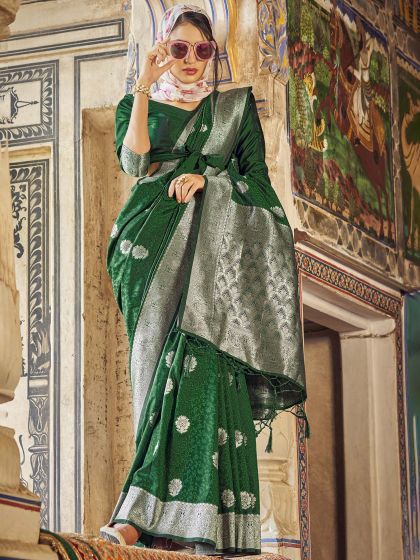 Green Woven Art Silk Saree With Blouse