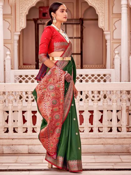 Green Woven Banarasi Silk Saree With Blouse