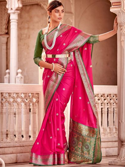 Pink Traditional Saree In Banarasi Silk
