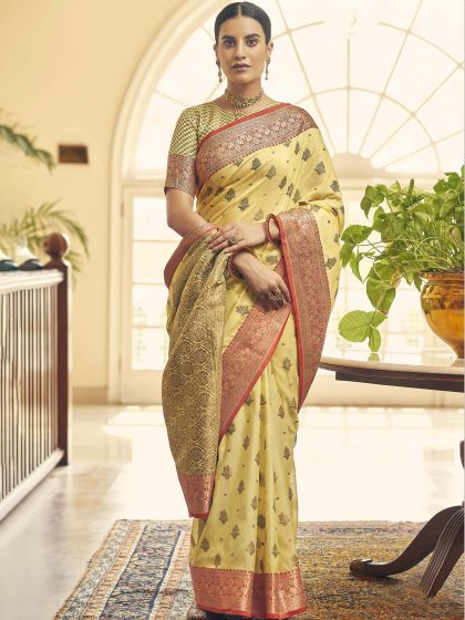 Yellow Festive Tussar Silk Saree