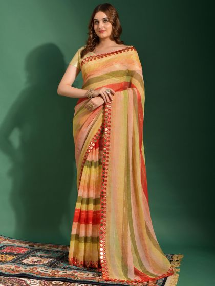 Muticolor Applique Border Saree In Chiffon