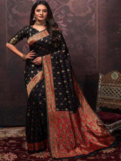 Black Woven Saree In Silk