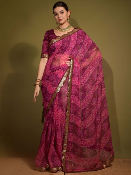 Pink Casual Wear Georgette Saree With Prints