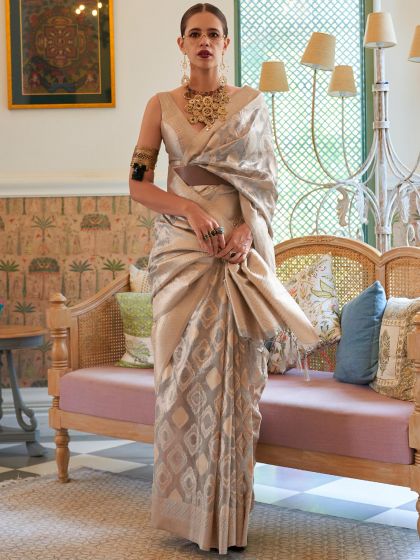 Kalki Koechlin Grey Woven Saree In Silk