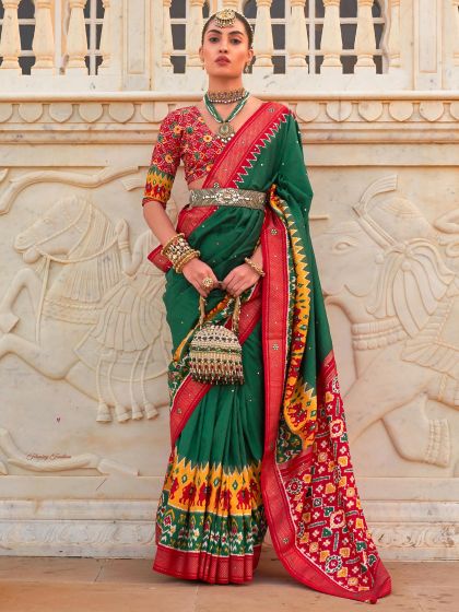 Green Patola Printed Wedding Saree In Silk