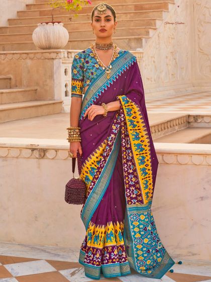 Purple Patola Printed Silk Festive Saree