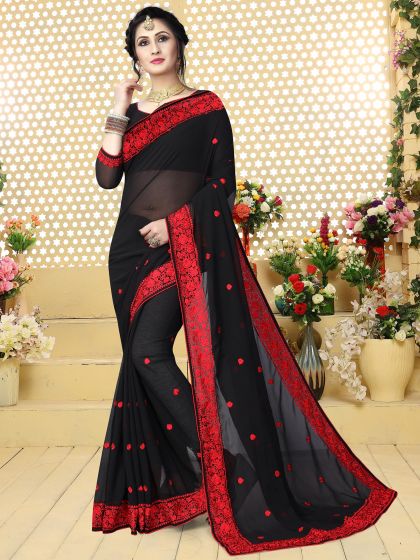 Black Classic Georgette Saree With Embroidery
