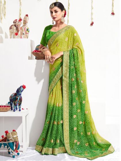 Green Printed Festive Wear Saree In Georgette