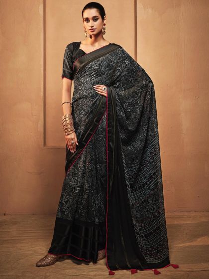 Black Printed Saree In Georgette