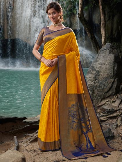 Yellow Zari Woven Wedding Wear Saree