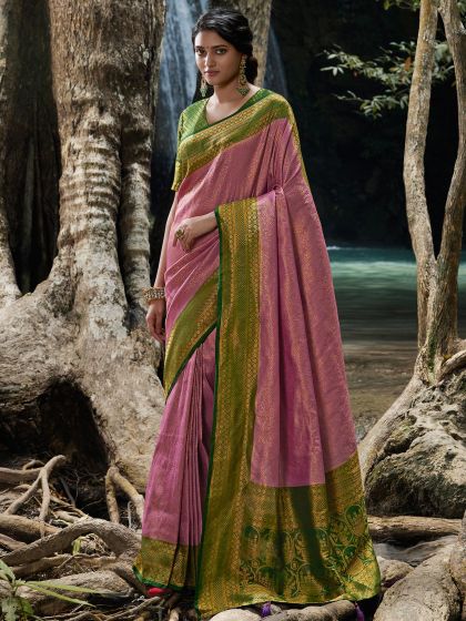 Pink Festive Silk Saree With Zari Weaves