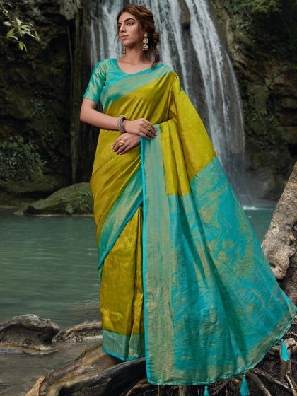 Neon Green Festive Zari Saree In Silk